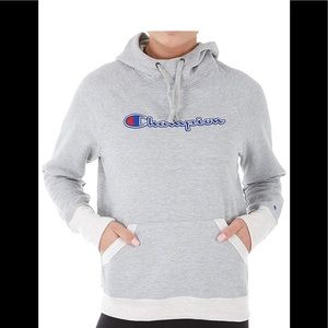 Champion logo women fleece pullover hoodie size L